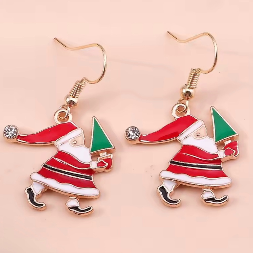 Santa Earrings with Christmas Tree